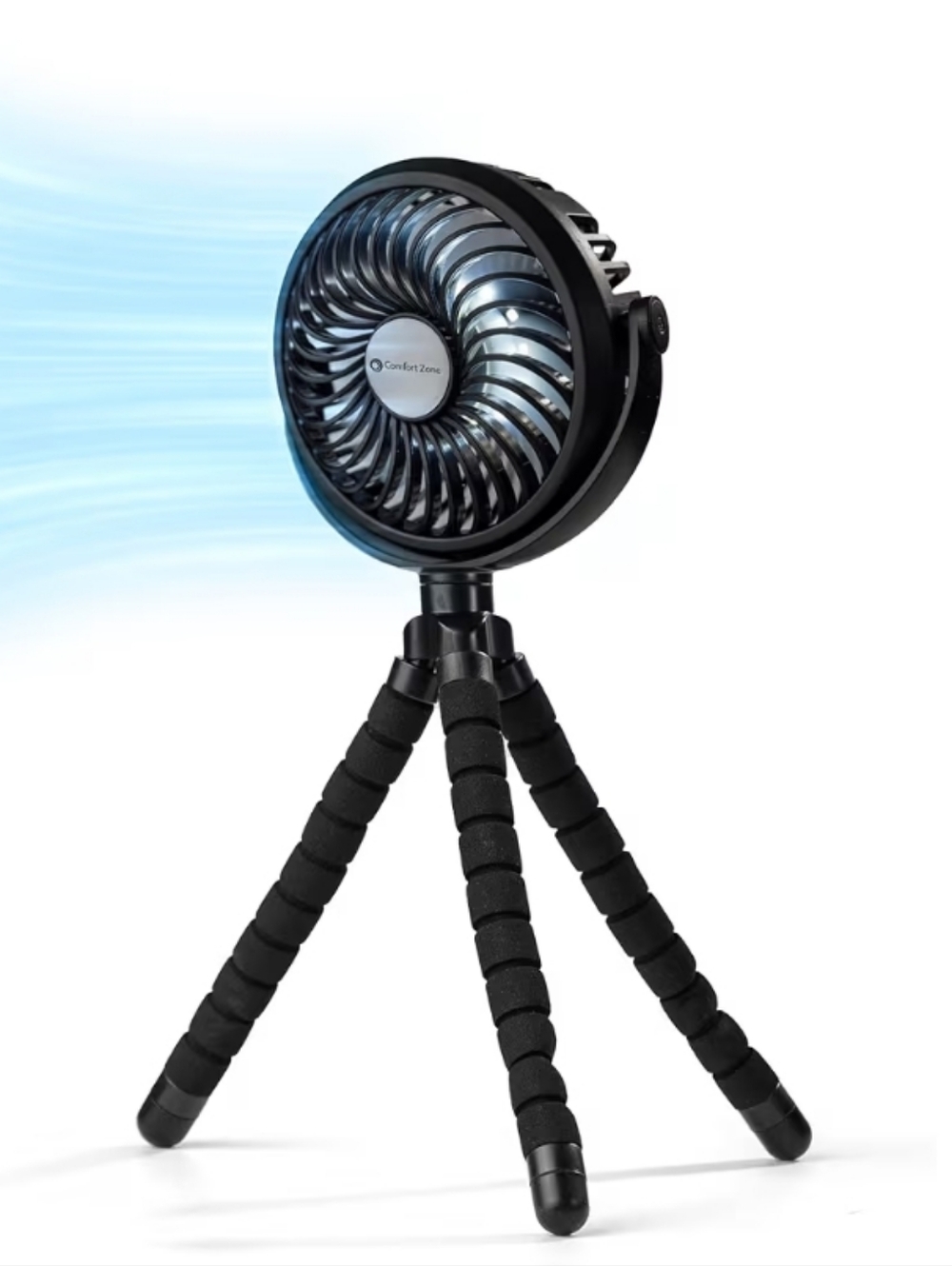 Comfort Zone Portable, 3 Speed Rechargeable Battery Flexible Tripod Fan